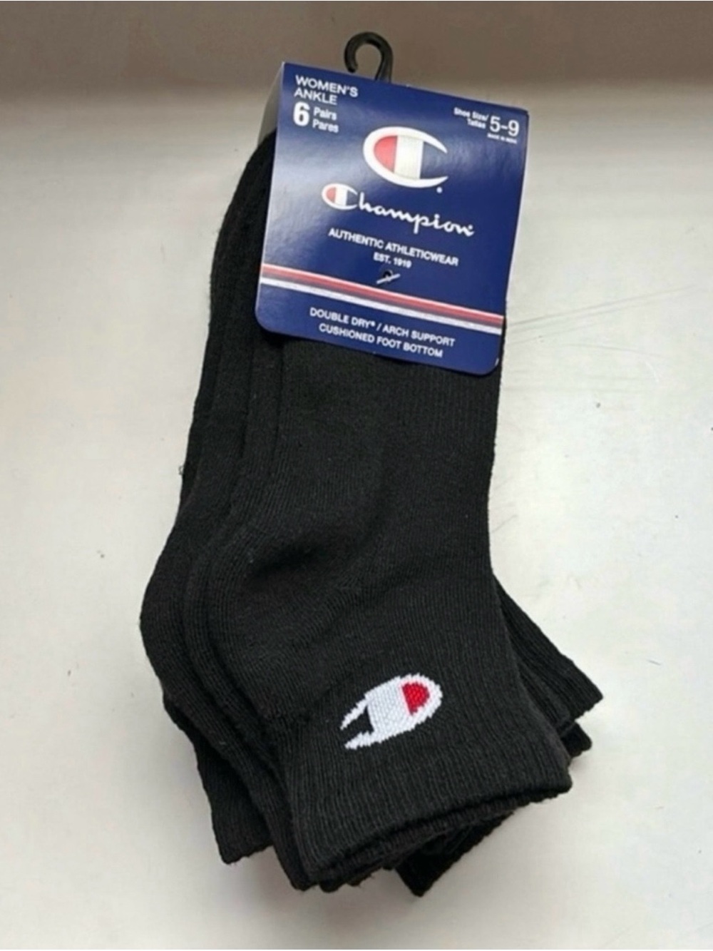 New Champion Socks Women’s 6 Pair Black Ankle Socks Athletic Casual Activewear